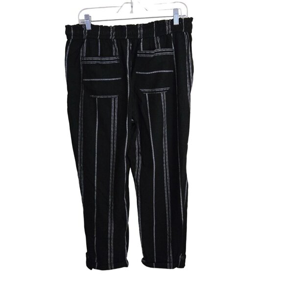 Happily Grey Wide Leg Striped Cuffed Black Linen Pull On Pants Size XL - Picture 2 of 5